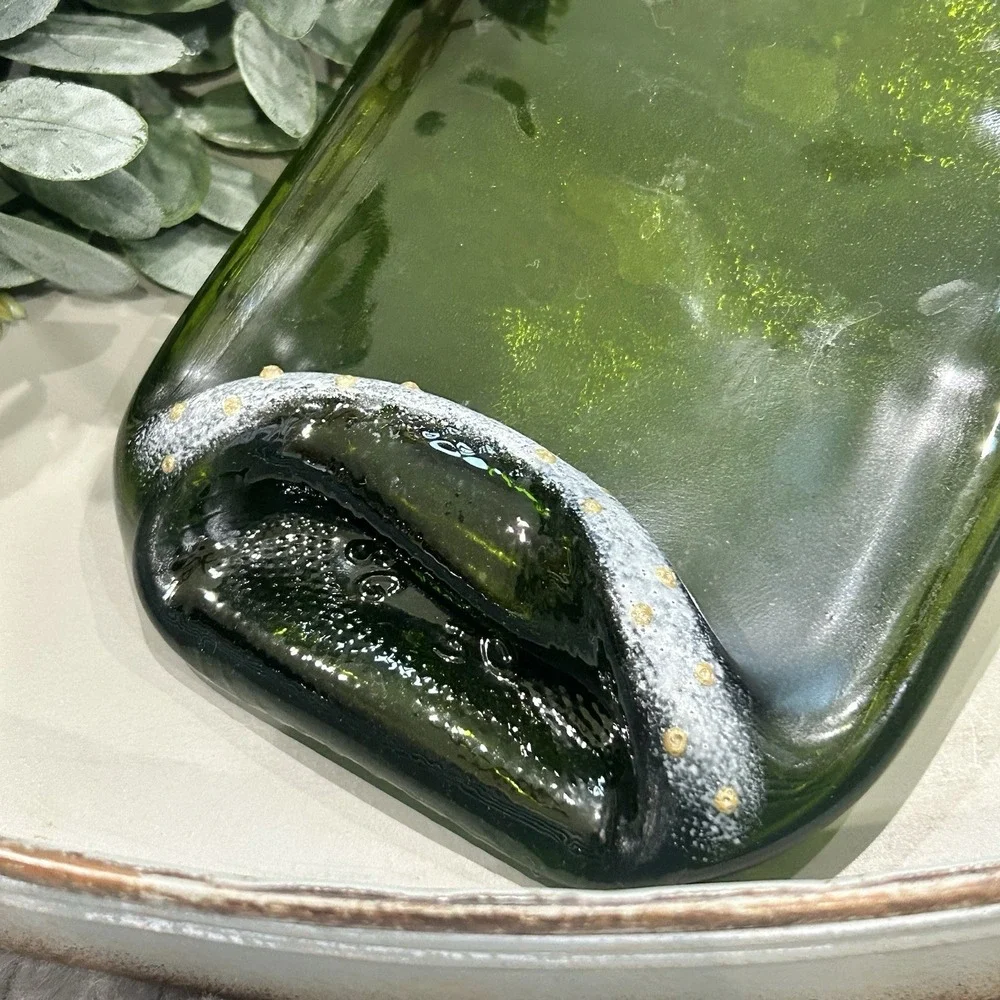 Flattened Green Glass Wine Bottle Spoon Rest Window Wall Decor Art Glass 12